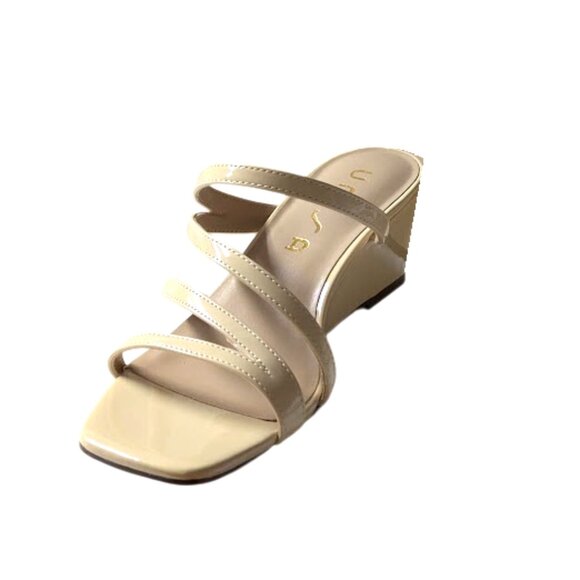 NEW Unisa Womens Square Toe Strappy Slide Wedge Heel Sandal Cream Size 8.5 NWOB - Picture 1 of 8